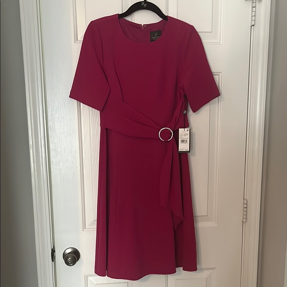 Magenta Midi Dress with Belt Detail